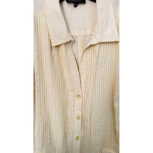 Jones NY Linen Button Down Pleated Front Jacket Pastel Yellow Soft Girl Size 18 - Picture 3 of 12